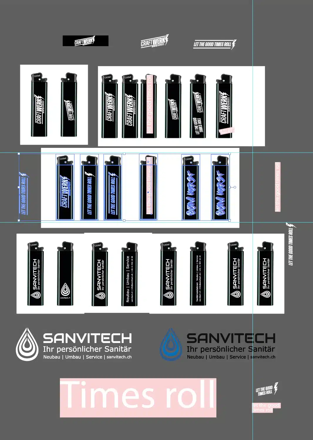 Cricket lighter artwork preparation with several views
