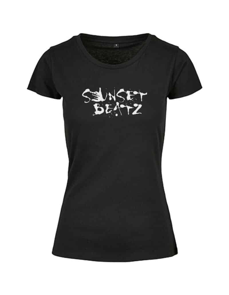 Sunset Beatz Lady Basic Shirt BB012 in Schwarz Schwarzes Sunset Beatz Lady Basic Shirt BB012 mit grossem Frontlogo